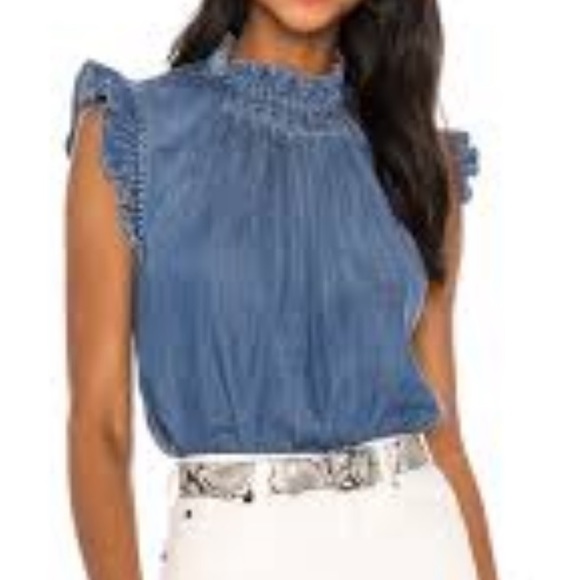 Frame Joanie Ruffle Denim Sleeveless 